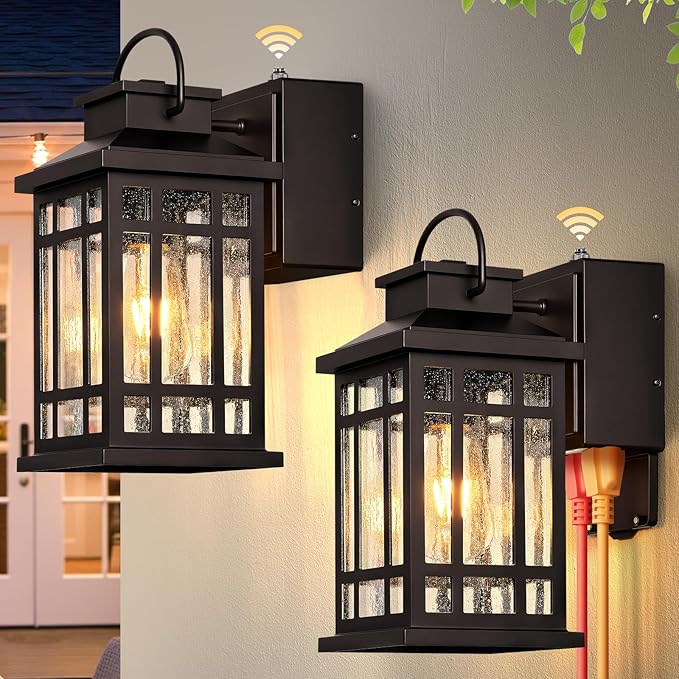 Outdoor Light Fixture Dusk to Dawn, Oil Rubbed Bronze Front Porch Lighting with GFCI Outlet, Modern Patio Lights Outdoor Waterproof and Anti-Rust, 2-Pack Outside Lantern Lights with E26 Sockt