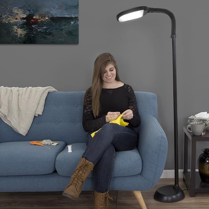 Floor Lamp - Full Spectrum Natural Sunlight Lamp with Bendable Neck - Reading, Craft, Studying, and Esthetician Light by Lavish Home (Black)