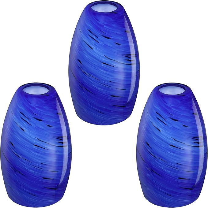 3 Pack 4.65 Inch Handblow Art Blue Glass Lamp Shade Pendant Ceiling Chandelier Wall Sconce Light Replacement Oval Glass Shade Fixture
