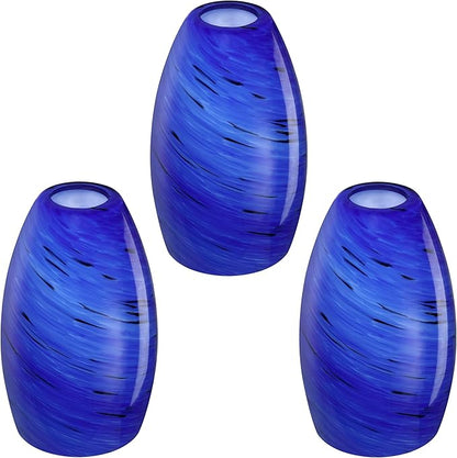 3 Pack 4.65 Inch Handblow Art Blue Glass Lamp Shade Pendant Ceiling Chandelier Wall Sconce Light Replacement Oval Glass Shade Fixture