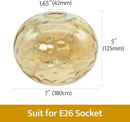 7" Glass Shade Replacement for E26 Pendant Lights, Champagne Hammered Globe Lampshade for Wall Sconce, Dia 7", Height 5", Fitter 1.65" (Amber - 1 pc)