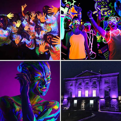 4 Pack 150W LED Blacklight, UV Black Lights for Glow Party, IP65 Waterproof Outdoor UV Floodlight for Black Light Party,Body Painting,Fluorescent Painting,Birthday Parties,Halloween