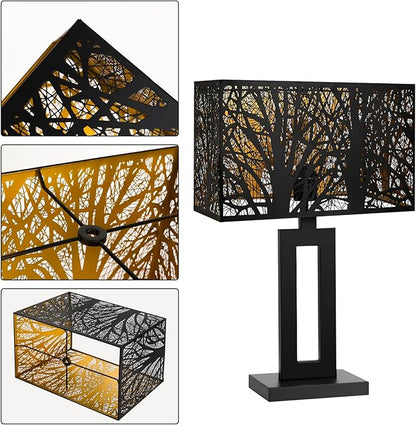 Metal Large Rectangular Lampshade For Table Lamp Floor Lamps,8"×14"×9" Black Outside Gold Inside Replacement Forest Rectangle Lamp Shade Spider Fitter