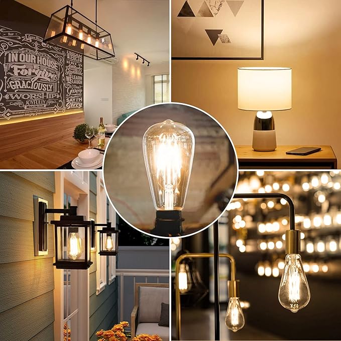 Vintage LED Edison Bulbs 60 Watt Equivalent Dimmable 7W ST58 LED Filament Light Bulbs Warm White 3000K Antique Style Lighting High Brightness 800LM E26 Medium Base Clear Glass for Home Office, 12 Pack