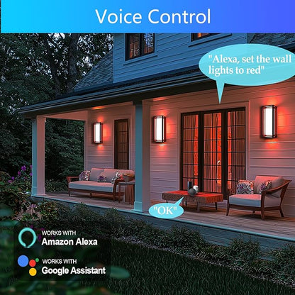 LED Smart Outdoor Wall Lights,14in 22W RGB+2700K-6500K Color Changing Wall Sconce, Waterproof LED Outdoor Porch Lights, APP Control,IP65 Waterproof,for House Porch Yards