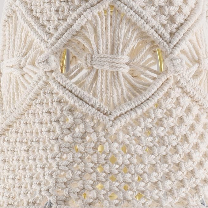 Boho woven Lamp shade Medium White Ivory Lampshade 7.5``Top x 12``Bottom x 11``High(Spider) Handmade Lamp shade for Table Lamp & Bedside Lamp - Replacement Tassel Lampshade