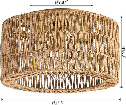 Rattan Ceiling Light Fixture, 3 Light Bohemian Modern Woven Ceiling Light, Boho Flush Mount Ceiling Light for Bedroom Living Room Dining Room, Bulb NOT Included