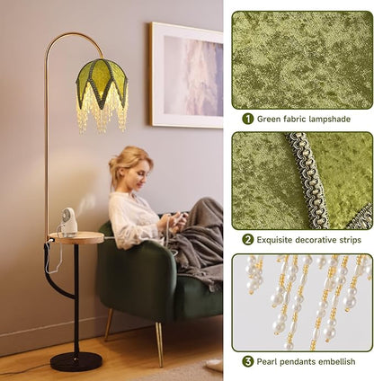 Tassel lampshade - Retro country style green bead tassel lampshade,18cm artistic atmosphere replacement lamp accessory for living room