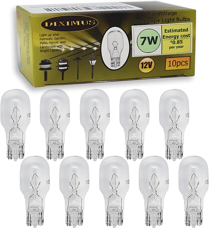 Diximus 12 Volt 7 Watt Low Voltage T5 Landscape Bulb - Pack 10 - Landscape Light Bulbs - Low Voltage Landscape Light Bulbs (Clear, 10)