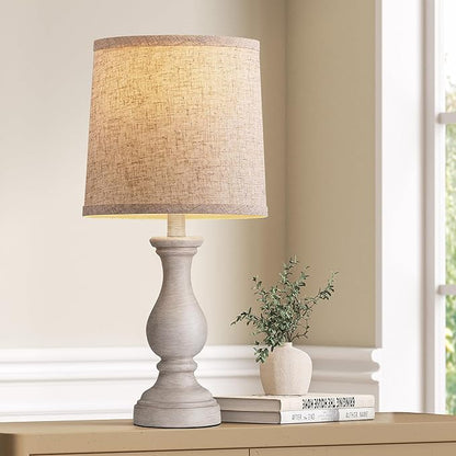 Seealle Farmhouse Table Lamps - 22" Rustic Lamp for Bedroom Living Room, Boho Bedside Lamps for Night Stands End Table Office Desk Lamp Nightstand with Linen Shades(Single)