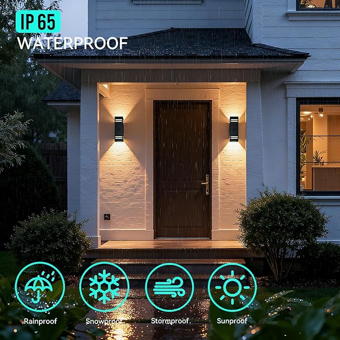 Motion Sensor Outdoor Wall Lights with Dusk to Dawn, E26 Dimmable LED Bulbs Included, Black Aluminum Up & Down Waterproof Porch, Patio, Garage, Garden, Front Door, ETL Listed 2 Pack