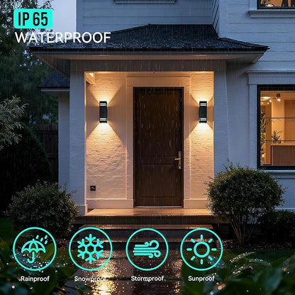 Motion Sensor Outdoor Wall Lights with Dusk to Dawn, E26 Dimmable LED Bulbs Included, Black Aluminum Up & Down Waterproof Porch, Patio, Garage, Garden, Front Door, ETL Listed 2 Pack