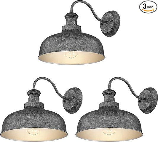Outdoor Wall Light Fixture, Farmhouse Barn Light, Farmhouse Weatherproof Exterior Wall Sconce, Anti-Rust Outside Lantern Lamp for Porch, Patio, Garage (Antique Silver, Regular-3Pack)