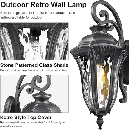 Outdoor Wall Lights for House, 26 Inch Large Modern Outdoor Wall Sconce with Water Ripple Glass, Aluminum Anti-Rust Exterior Lighting Latern for Home Garden Halway Garage Patio