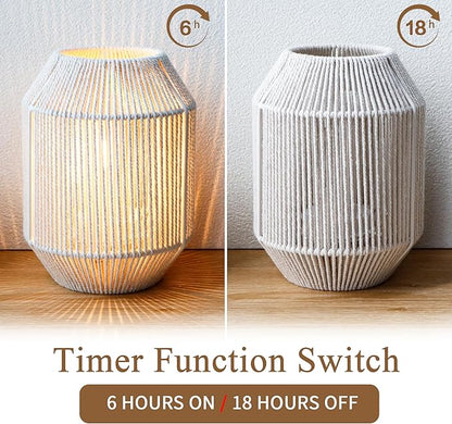 JHY DESIGN Set of 2 Woven Lampshade Table Lamps 8.5" H Cotton Rope Bedside ‌Light‌s Cordless Decorative Battery Operated Lamps with 6 Hours Timer for Bedroom Living Room Weddings Parties Patio