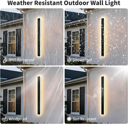 2 Pack 23.6 inch Modern LED Outdoor Wall Light, 3000K-6000K 10%-100% Dimmable Lights for Outside, IP65 Waterproof Wall Sconce Light with Remote Control for Porch, Hallway, Garage, Patio, Stairway,Yard