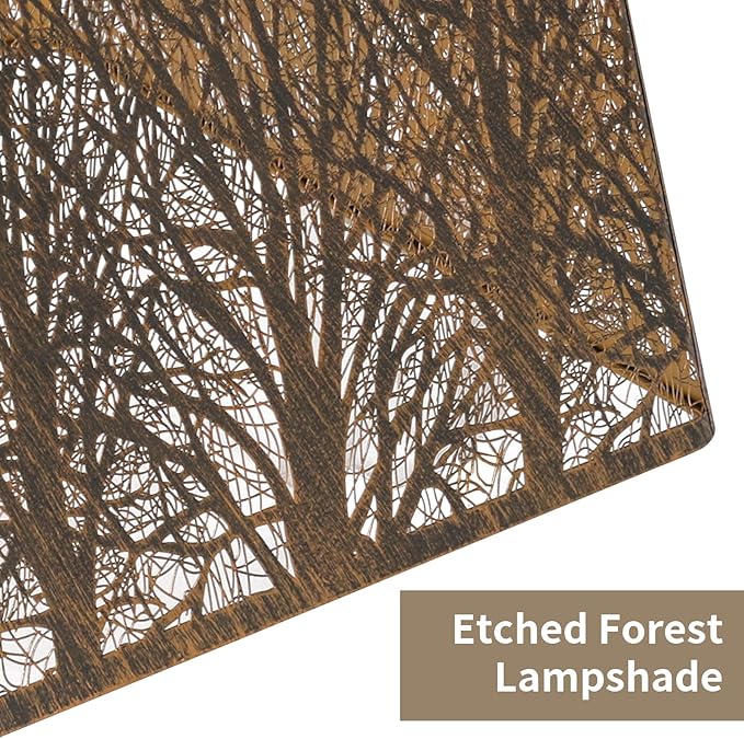 Square Fillet Metal Lampshade Forest Pattern 9" Top X 12" Bottom X 8.8" High Vintage Bronze Fits For Table Lamps Floor Lamps Replacement For Home Decor large lampshade