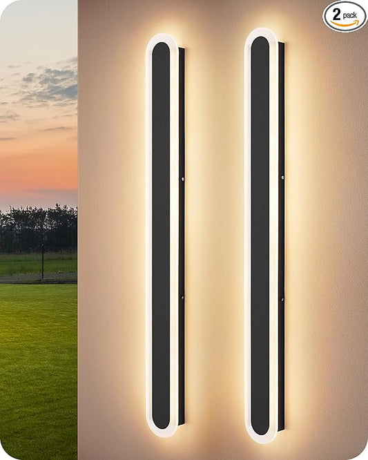 EDISHINE Upgraded 2 Pack 47.2" Modern Outdoor Wall Light, Dimmable & 3 CCT, LED Linear Exterior Lighting Fixtures, IP65 Waterproof, Oval Long Outside Wall Sconce for Garage, Porch