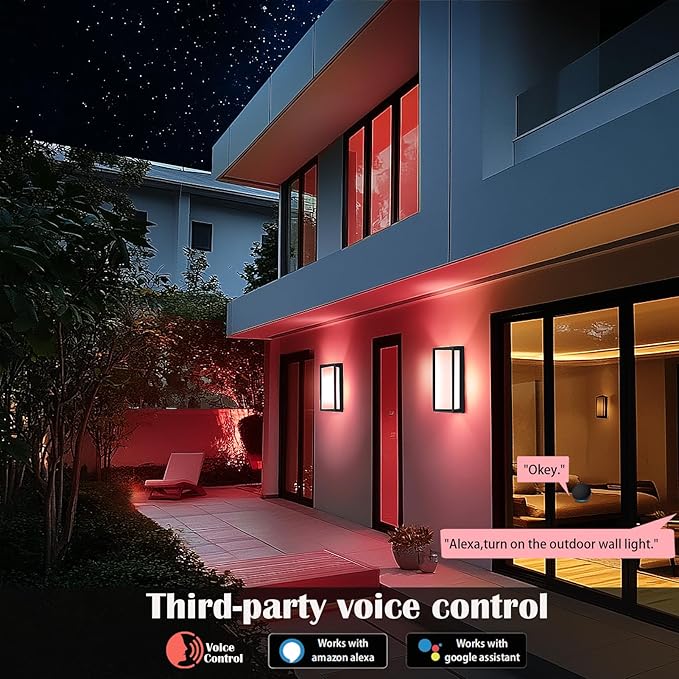 LED RGBCW Outdoor Wall Light Fixtures, 2 Pack Modern Wall Sconces, Color Changing Smart Exterior Lights, IP65 Waterproof Outdoor Porch Lights for House Front Door Garage