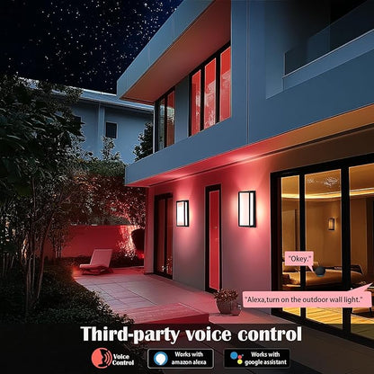 LED RGBCW Outdoor Wall Light Fixtures, 2 Pack Modern Wall Sconces, Color Changing Smart Exterior Lights, IP65 Waterproof Outdoor Porch Lights for House Front Door Garage
