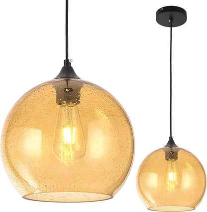 Amber Glass Pendant Lights Kitchen Island Lighting Modern Globe Pendant Light Fixtures Modern Pendant Lights for Kitchen Island Bedroom Living Dining Room Light Fixture-9.8inch