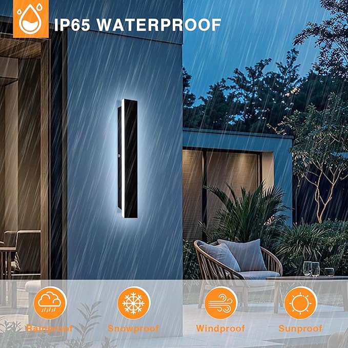 2pcs Modern Long Outdoor Wall Light 23.6in Black Exterior Wall Lighting IP65 Waterproof Garage Outdoor Wall Sconce 3000K-6000K Dimmable LED Lights Linear Wall Light for House Porch Patio