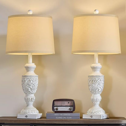 26.5" Farmhouse Table Lamp Set of 2, 3-Way Dimmable Touch Control Vintage Rustic Side Table Nightstand Lamps for Bedroom Living Room Study Room (Whitewashed Gold)