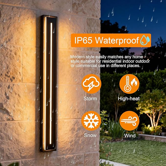 VINLUZ 2 Pack Linear 40inch Long Warm White Waterproof IP65 Wall Mount Lighting Fixture, Classic Outdoor LED Wall Lights with Acrylic Exterior for Garage Courtyard Porch