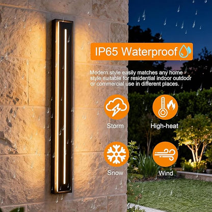 VINLUZ 2 Pack Linear 40inch Long Warm White Waterproof IP65 Wall Mount Lighting Fixture, Classic Outdoor LED Wall Lights with Acrylic Exterior for Garage Courtyard Porch