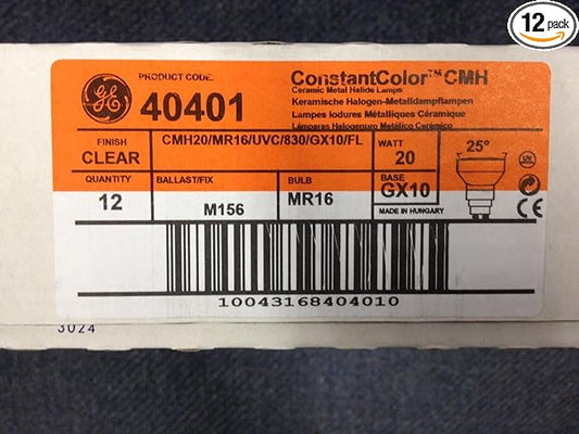 12 GE 40401 CMH20/MR16/Uvc/830/GX10/Fl 20W GX10 Hiigh Intensity DISCHARGe Lamp