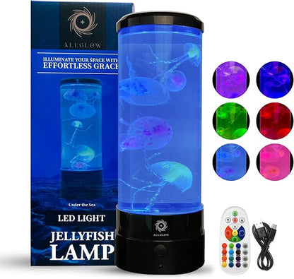 Jellyfish Lamp 6 Realistic Artificial Jellyfish – Soothing Color-Changing Light for Bedroom Decor Relaxing Night Light Aquarium Lamp (Battery not Included)
