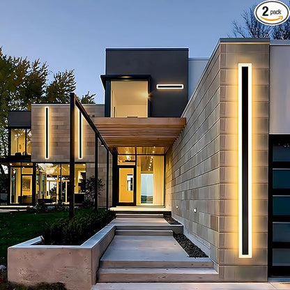 2Pack 79inch Long Outdoor Modern LED Wall Light,65W Waterproof IP65 Warm White 110V led Wall Mount Lighting Fixture Rectangular Black Wall Lights Elegant Frosted White Acrylic Anti Rust