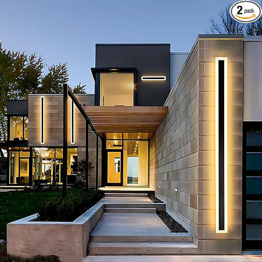 2Pack 79inch Long Outdoor Modern LED Wall Light,65W Waterproof IP65 Warm White 110V led Wall Mount Lighting Fixture Rectangular Black Wall Lights Elegant Frosted White Acrylic Anti Rust