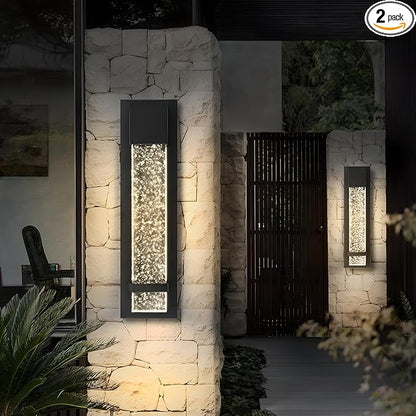 ASD LED 18" Bubble Glass Wall Light Fixture, Outdoor & Indoor Seeded Sconce | 3CCT, Waterproof, Dimmable, ETL Listed | 12W 500LM 3000-5000K 120V | Exterior Lantern, Porch Lighting | Black, 2 Pack