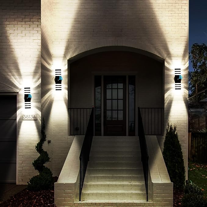 tewei 1 Pack Dusk to Dawn Outdoor Wall Lights Fixture, Up and Down LED Outdoor Wall Sconce Porch Lights, IP65 3000K Warm White Matte Black Exterior Lights for House Garage Front Porch