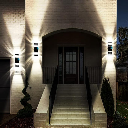 tewei 1 Pack Dusk to Dawn Outdoor Wall Lights Fixture, Up and Down LED Outdoor Wall Sconce Porch Lights, IP65 3000K Warm White Matte Black Exterior Lights for House Garage Front Porch