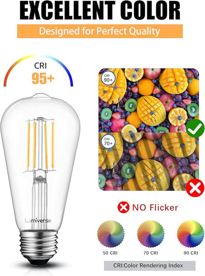 Lumiverse 120 Pack E26 Vintage LED Edison Bulbs CRI 90+, 5.5W 60W Equivalent Dimmable, Antique Style ST19/ST58 LED Light Filament Bulbs 2700K Soft White