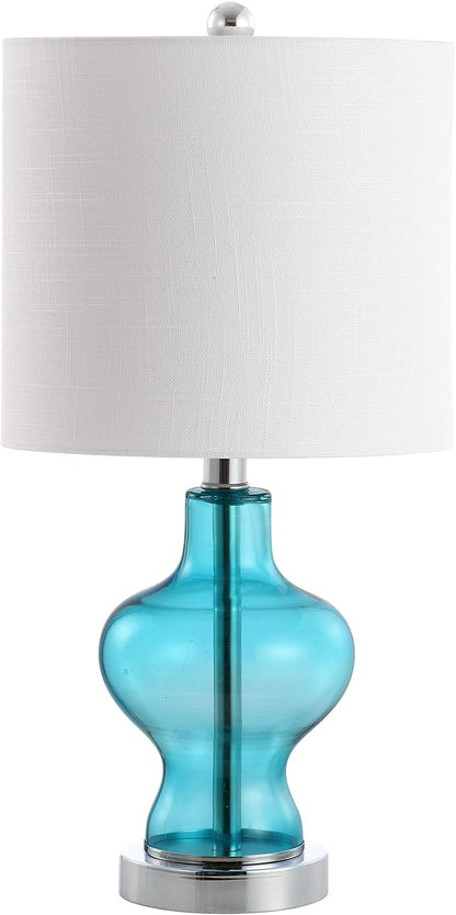 JONATHAN Y JYL4036A 20.5" Modern Glass Table Lamp, Aqua Blue Bedside Lamp for Living Room, Bedroom Nightstand, Coastal End Table Desk Lamp with White Linen Drum Shade, LED Bulb Included