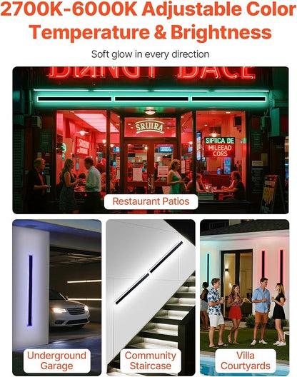 VEVOR Outdoor Wall Lights, 2 Pack, 39.4 Inch Long RGB Modern Exterior Wall Sconce Light Fixtures, 2700K-6000K, IP65 Waterproof Anti-Rust, Dimmable Outside Wall Mount Lighting, for House Porch Garage