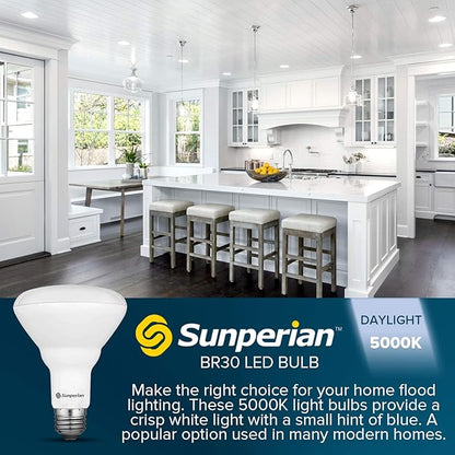 SUNPERIAN 6 Pack BR30 LED Bulb, 8.5W=65W, 5000K Daylight, 800 Lumens, Dimmable Flood Light Bulbs for Recessed Cans, Enclosed Fixture Rated, Damp Rated, UL Listed, E26 Standard Base