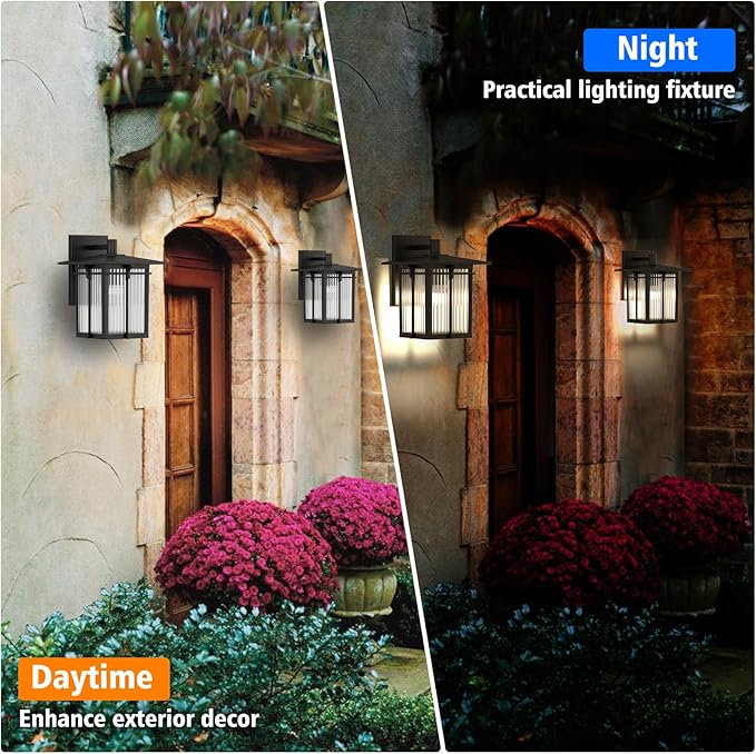 Modern Outdoor Wall Light for House, Outdoor Lighting Fixtures Wall Mount with Ribbed Glass, Soptted Black Aluminum Exterior Wall Lantern for Front Porch Garage Patio (10.2''H, 1 pc)