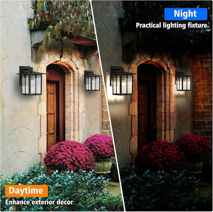Retro Outdoor Wall Light for House, Outdoor Lighting Fixtures Wall Mount with Ribbed Glass, Soptted Black Aluminum Exterior Wall Lantern for Front Porch Garage Patio (12.2''H, 1 pc)