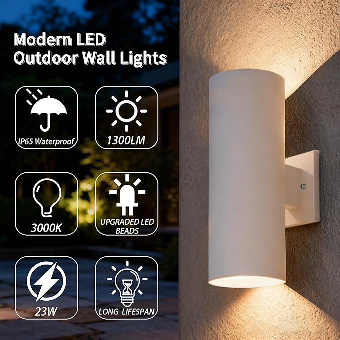 Modern Outdoor Wall Lights,Stainless Steel, 23W 3000K Integrated LED Cylinder Up Down Wall Sconce Porch Lighting IP65 Waterproof Patio Wall Light Fixture for House Porch Entryway