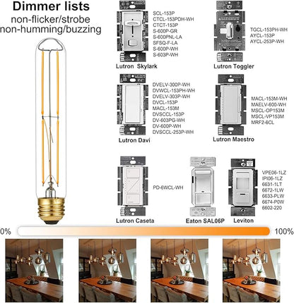 LiteHistory Dimmable E26 Light Bulb 6W Equal 60 watt led Light Bulb AC120V Warm White 2700K Edison 60 Watt 600LM T10 Bulb for Rustic Pendant,Industrial Pipe,Wall sconces,Vanity 6Pack