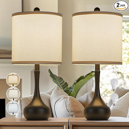 23" Farmhouse Table Lamp Set of 2, Black Metal Modern Bedside Lamps for Living Room, 3 Color Temperature Rustic Table Lamps for Bedroom, Night Stands, Dorm,Office, Home Décor (Bulb Included)