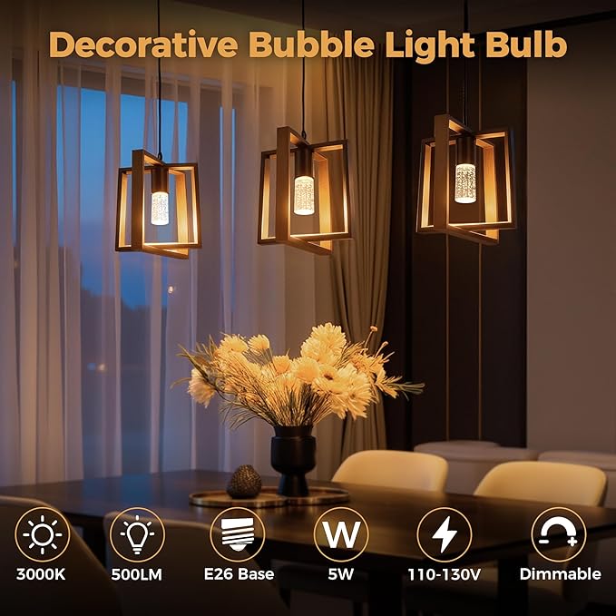 Briignite E26 LED Light Bulbs, 3000K Dimmable Bubble Light Bulbs Replacement, 40 Watt Equivalent Modern Acrylic Bulbs, Warm White, 5W Suitable for Vanity Lights Chandelier Wall Sconce, 2 Pack