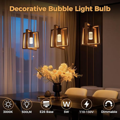 Briignite E26 LED Light Bulbs, 3000K Dimmable Bubble Light Bulbs Replacement, 40 Watt Equivalent Modern Acrylic Bulbs, Warm White, 5W Suitable for Vanity Lights Chandelier Wall Sconce, 2 Pack