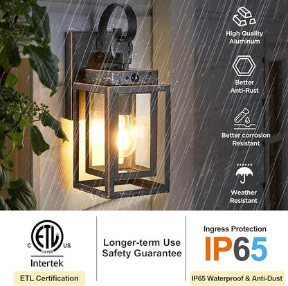 Upgraded Motion Sensor Outdoor Wall Lighting Fixtures, Dusk to Dawn Coach Lamps Outdoor Wall Sconces with Clear Glass, Modern Black Outside Wall Mount Lantern for Front Door, Porch, Garage