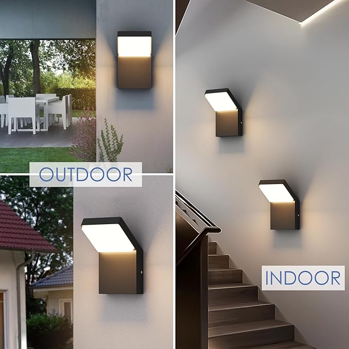 Aipsun Outdoor Wall Sconce Modern LED Porch Wall Lights Black Exterior Lighting Fixtures IP65 Outdoor Wall Mount Sconces Light 3000K Warm Light (2 Pack)