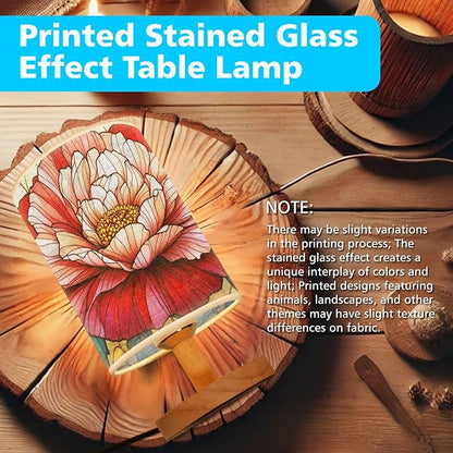Carnation Table Lamp LED 3-Color Pressed Bedside, Carnation Shade Lamp with Wood Base for Bedroom Living Room Desk Office TL01